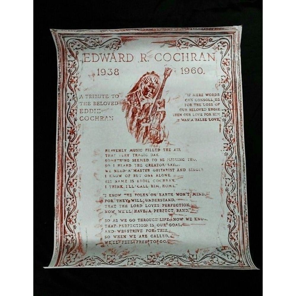 EDDIE COCHRAN Rock and Roll LARGE Grave Rubbing LIMITED #3 of 5 60th Anniversary